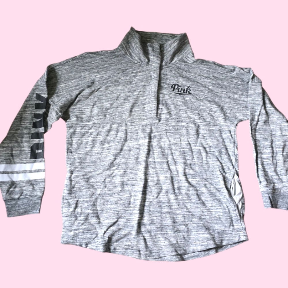 Gray Quarter-Button Up Pullover with Black and White Accents